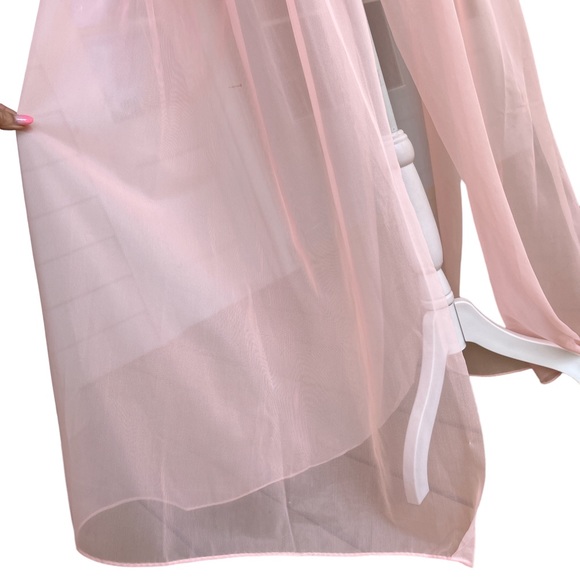 Vintage Pink 60’s Bathrobe Robe Pegnoir Floral accents full cut size Large - Picture 6 of 15